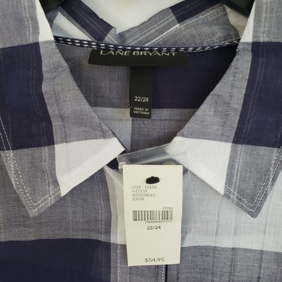 Lane Bryant Shirt Womens Plus Size 22/24 Plaid Blue Gray Button Up Collared New - Picture 6 of 9